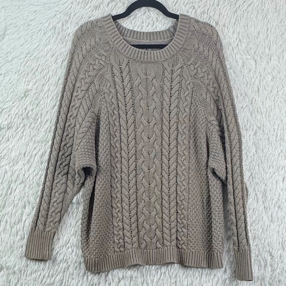 Aerie Cable Knit Oversized Sweater Taupe Size XL